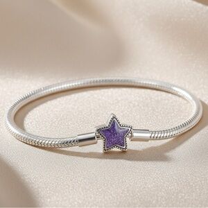 Pandora  Style 925 Silver Bracelet with Purple Star Charm